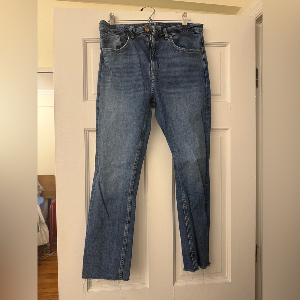 Zara Blue Denim Trouser Jean Size 10 — Clean Minimal Straight Leg Everyday Jean
